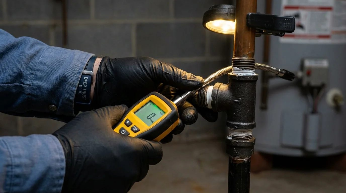 Gas leak detection with electronic sniffer by Johns Plumbing LLC in Taloga