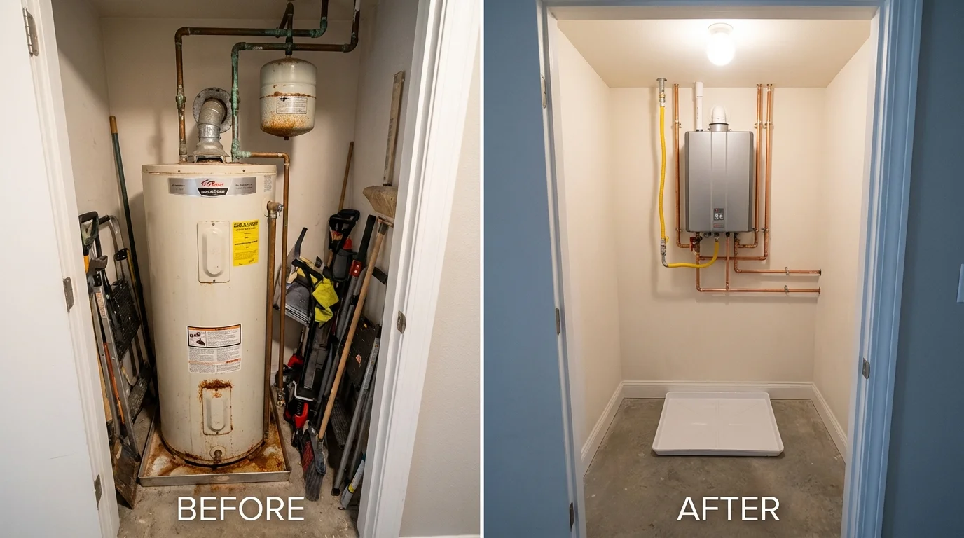 Tank water heater versus wall-mounted tankless unit comparison for Taloga, OK homeowners
